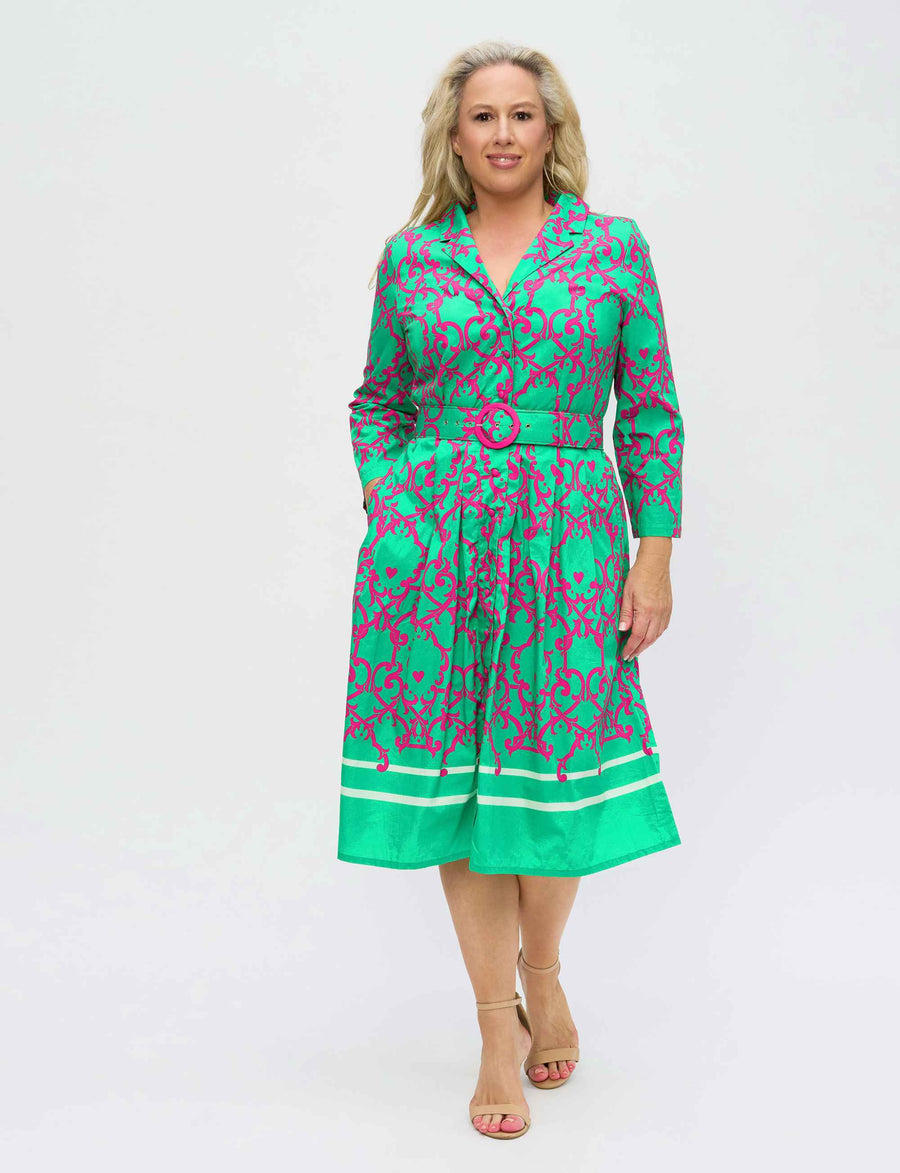 Grazia 'Amalfi Affair' Green/Pink Shirtdress with Belt
