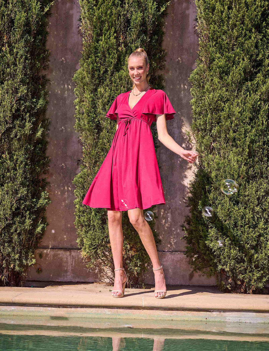 Elvina 'Hot Pink' Empire Line Butterfly Sleeve Dress
