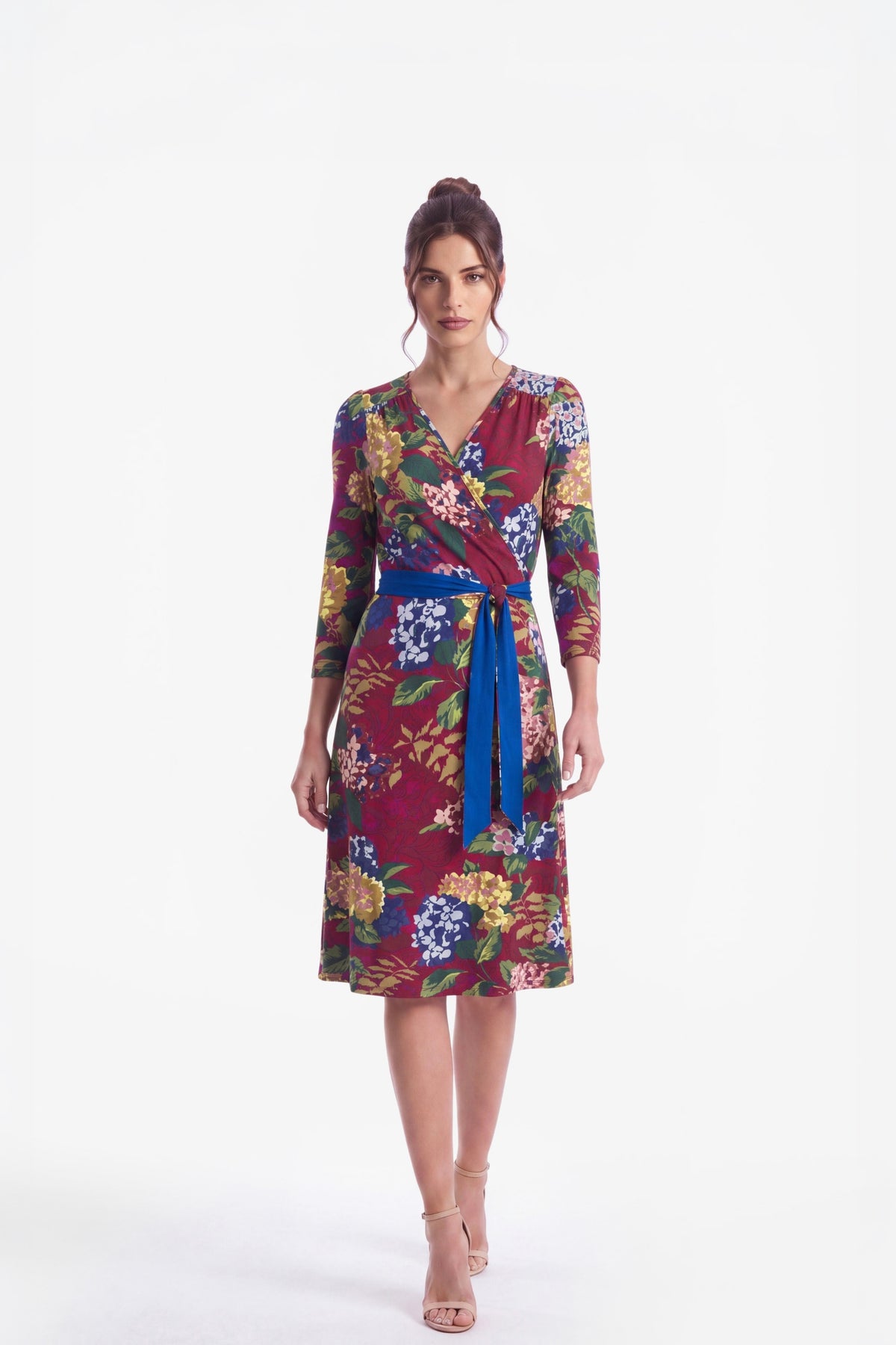 Jacinta Wrap Dress with Contrast Belt 'Hydrangea Brocade'
