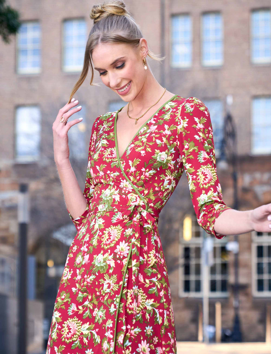 Giselle 'Red Rococo' True Wrap Midi Dress