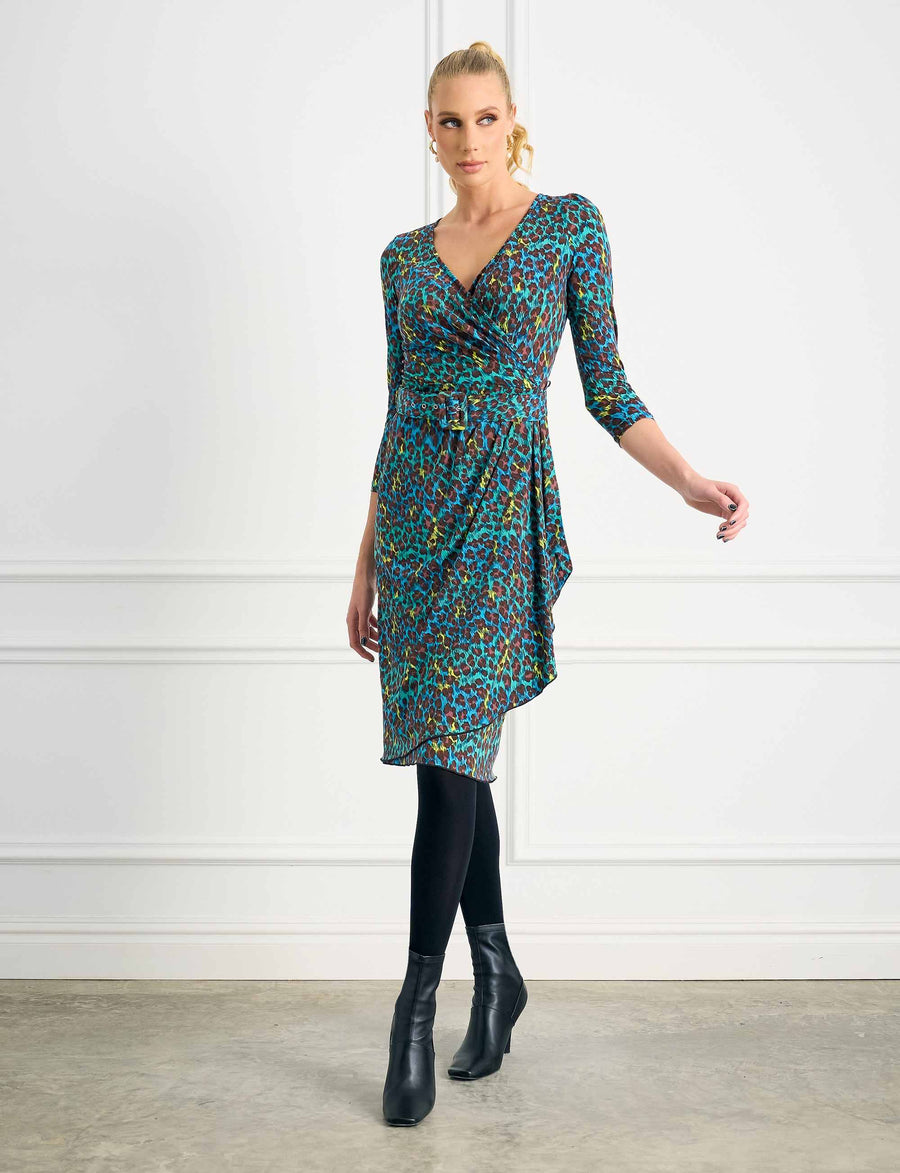 Eleanor "Leopard' Faux Wrap Dress with Belt