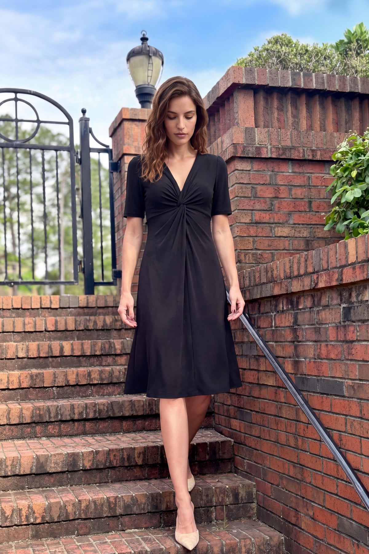 Sophie V-Neck Twist Front Dress - Black