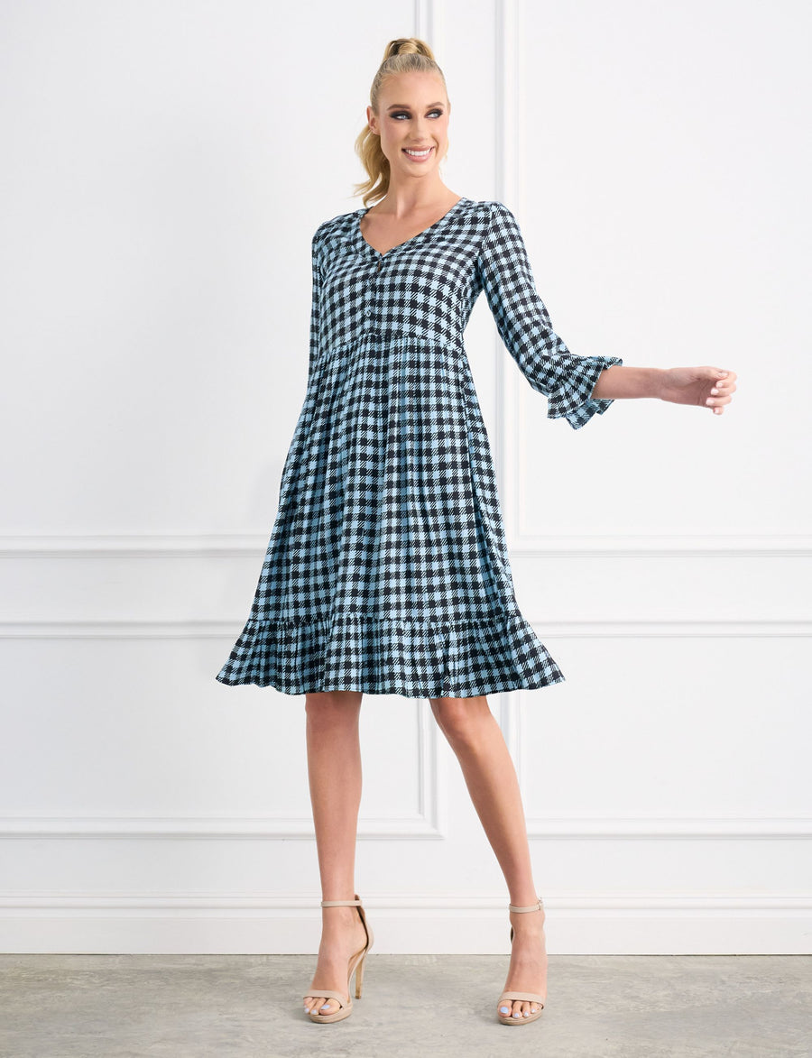 Demanie 'Checkerboard' Knee Length Frill Shift Dress