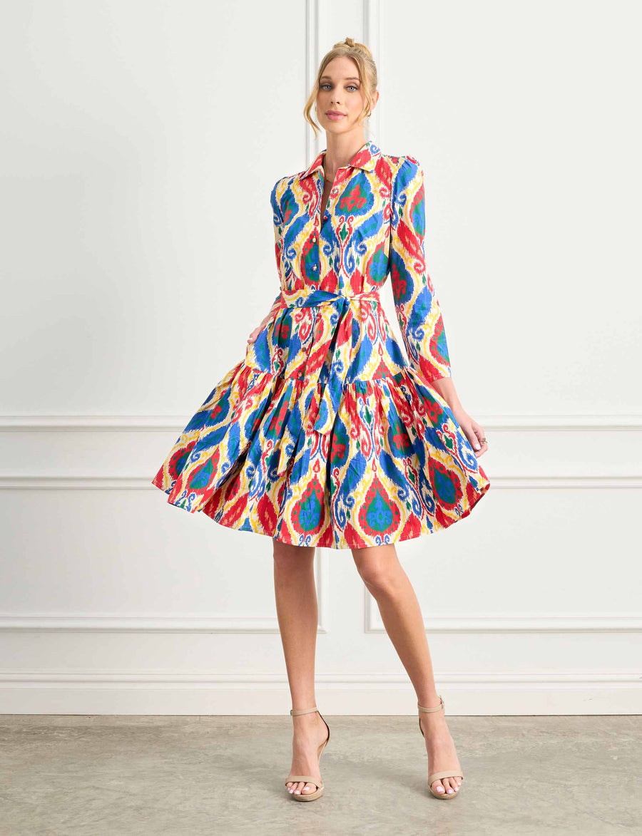 Bella 'Sunny Ikat' Frilled Knee Length Shirtdress