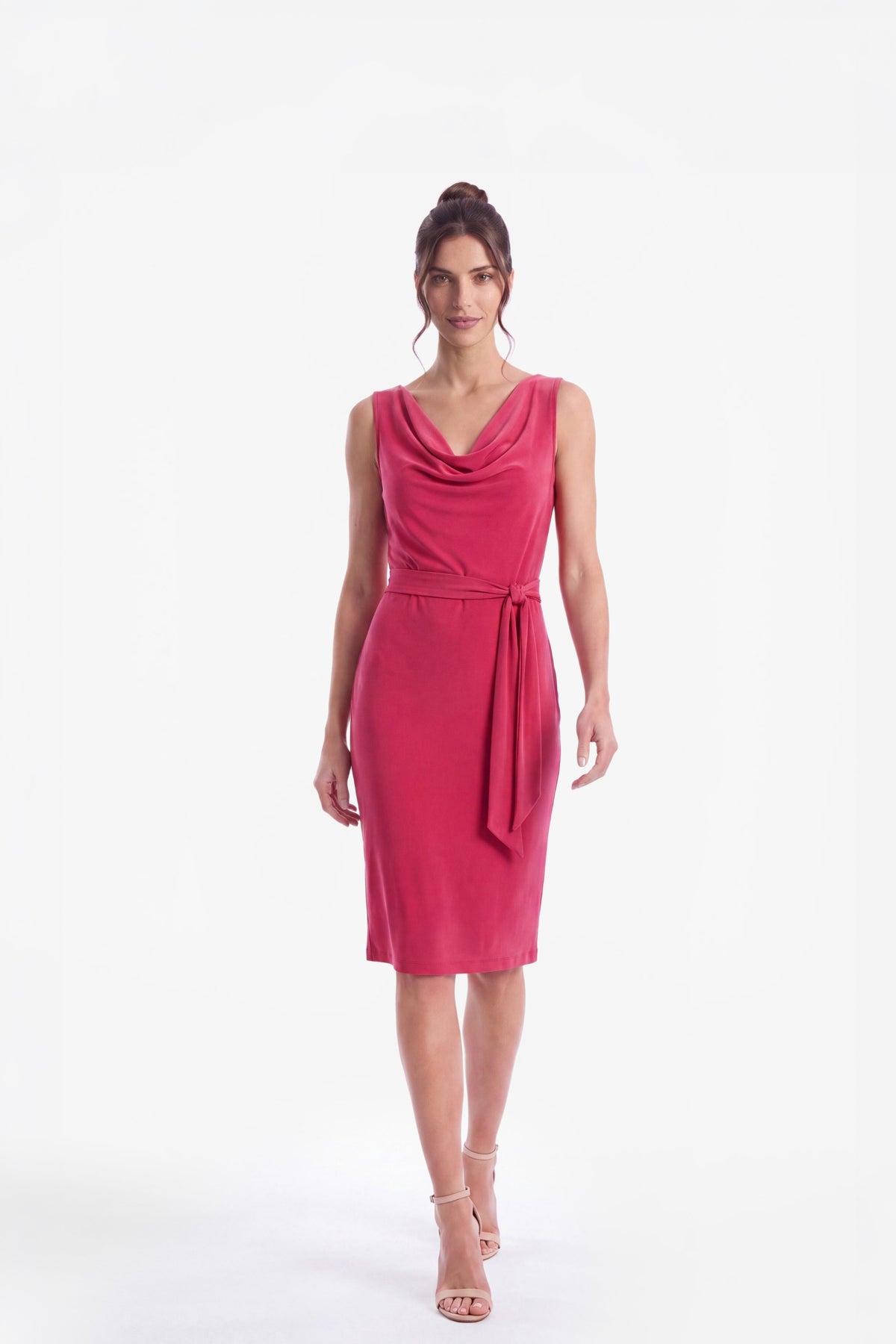 Alix Sleeveless Cowl Neck Belted Dress - Pink