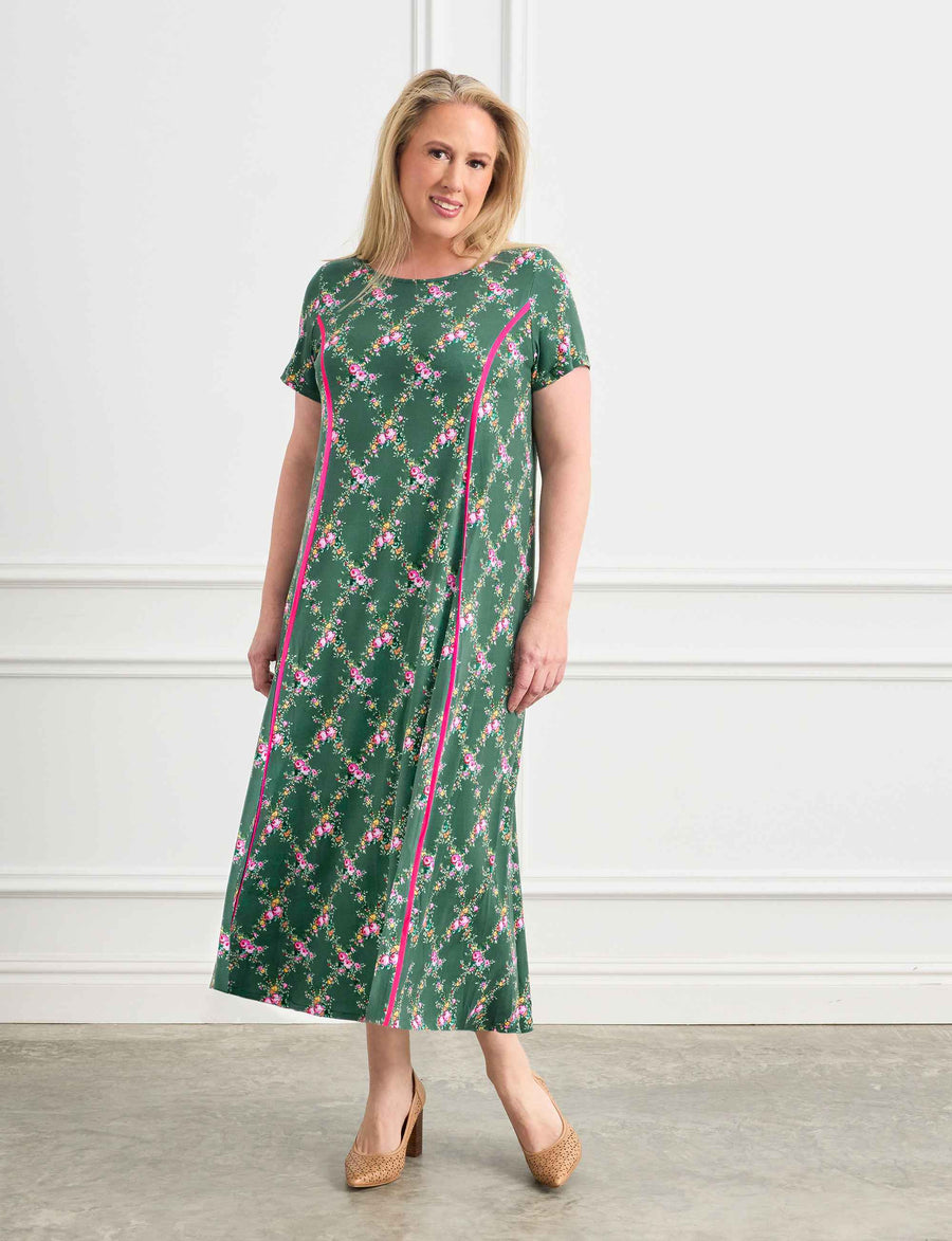 Luna 'Peony Trellis' Swing Sheath Midi Dress