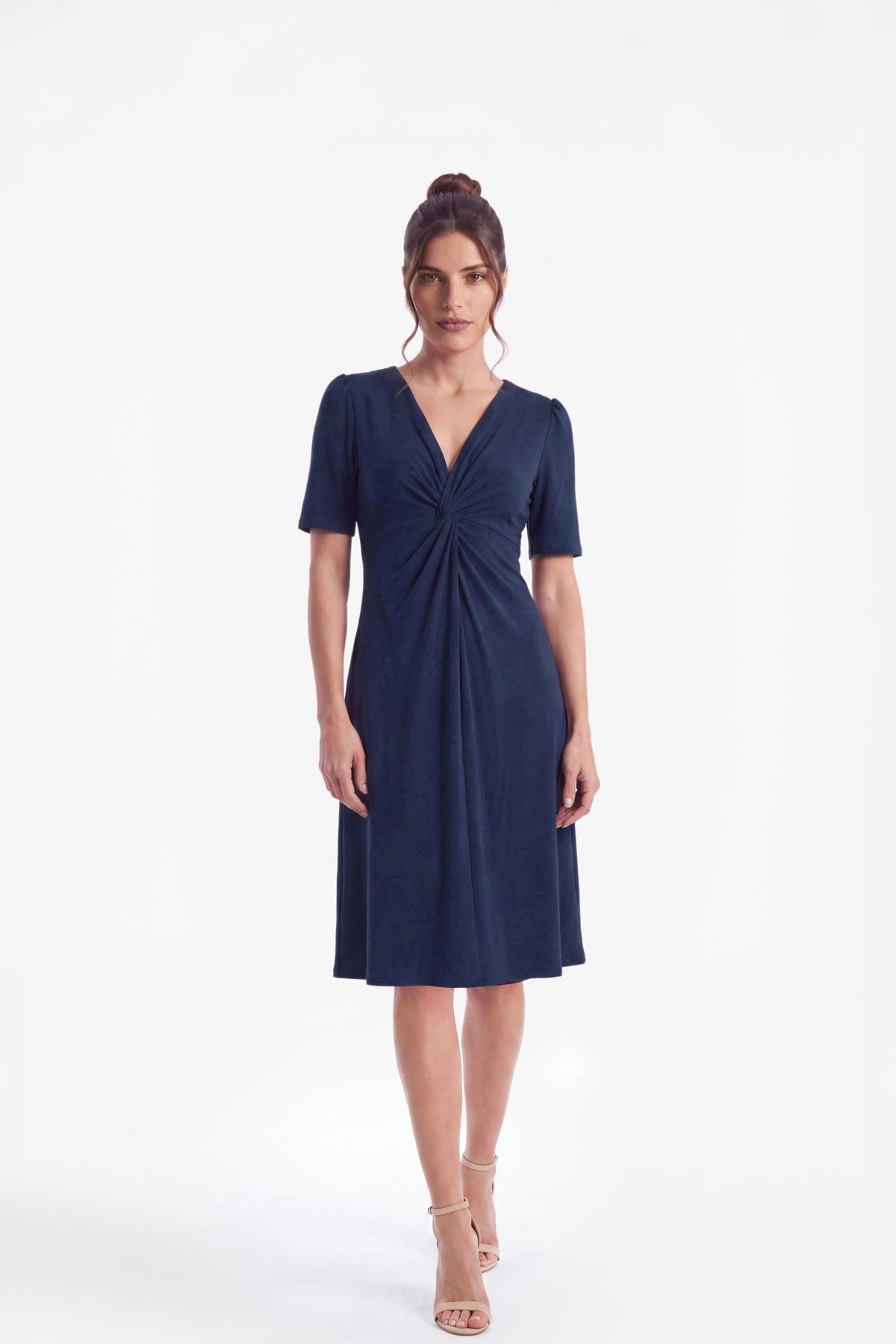Sophie V-Neck Twist Front Dress - Navy
