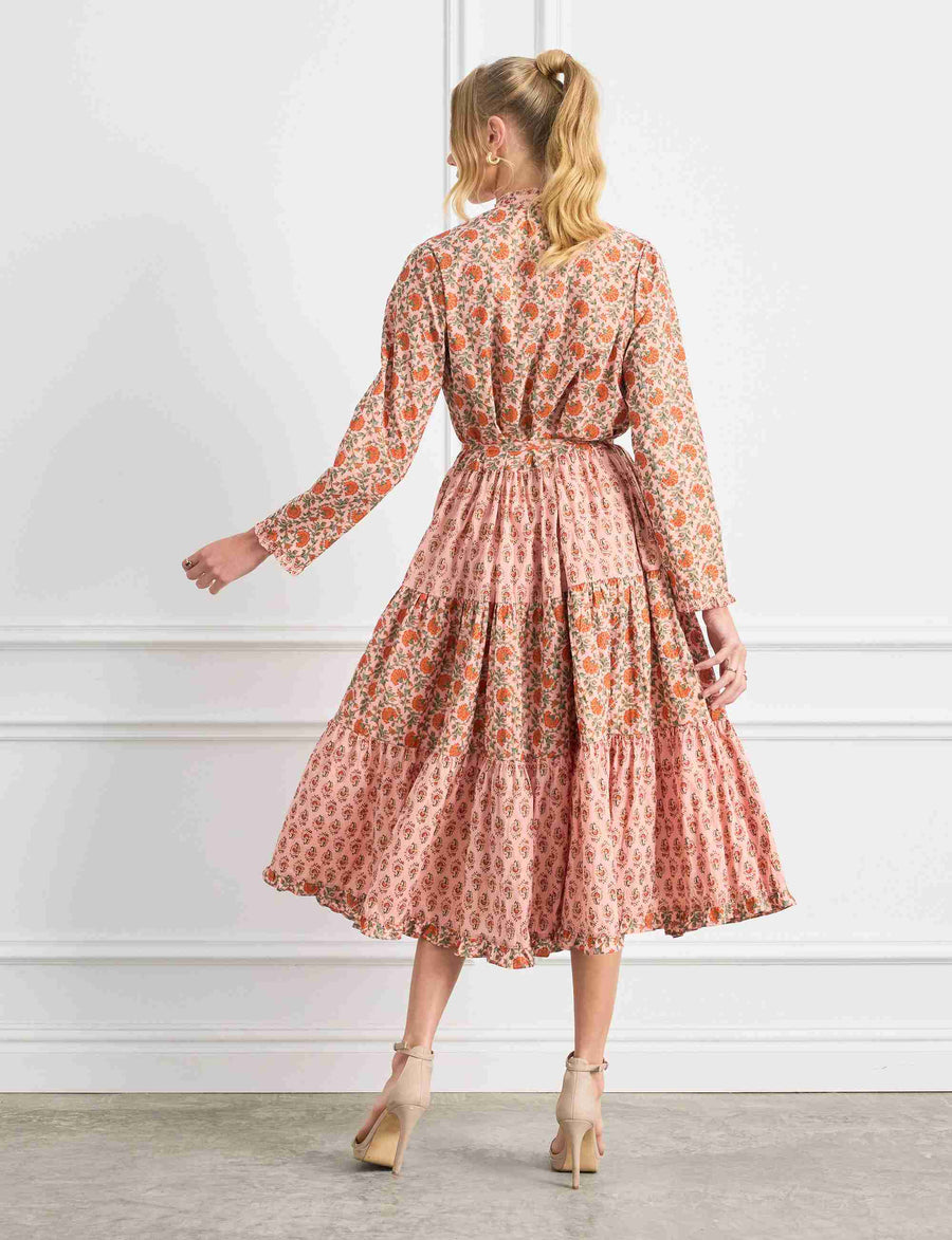 Athena 'Apricot Delight' Midi Tiered Shirtdress