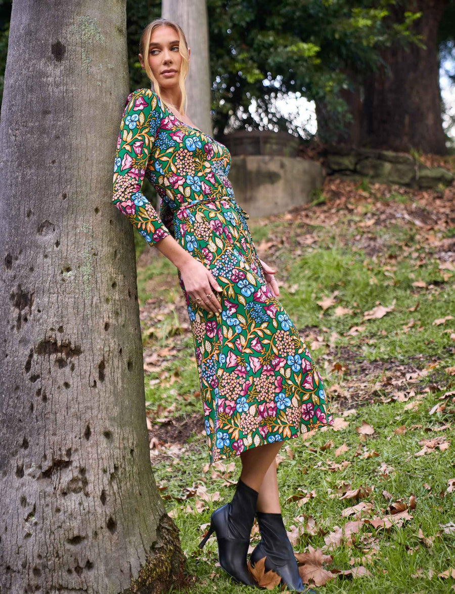 Lois 'Blooming Beauty Green' Sheath Dress with Teardrop Cutout FINAL SALE