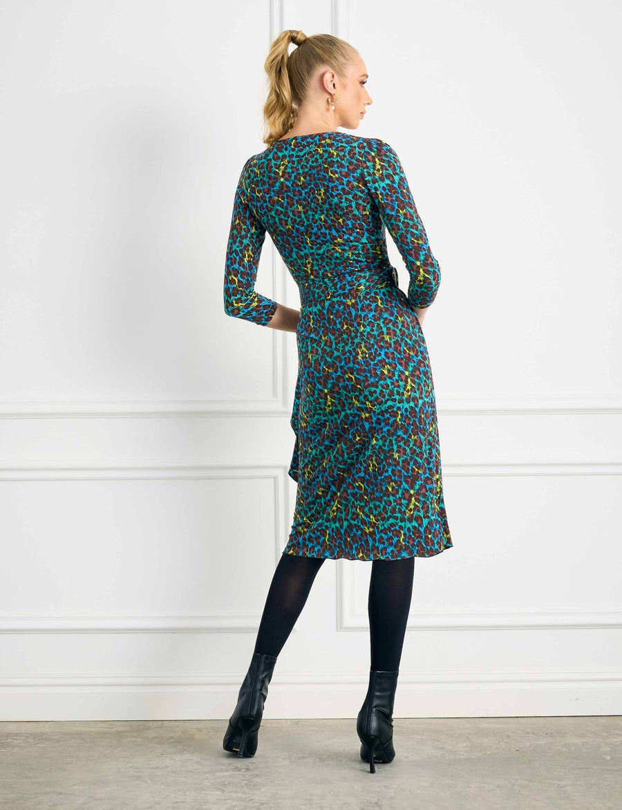 Eleanor "Leopard' Faux Wrap Dress with Belt