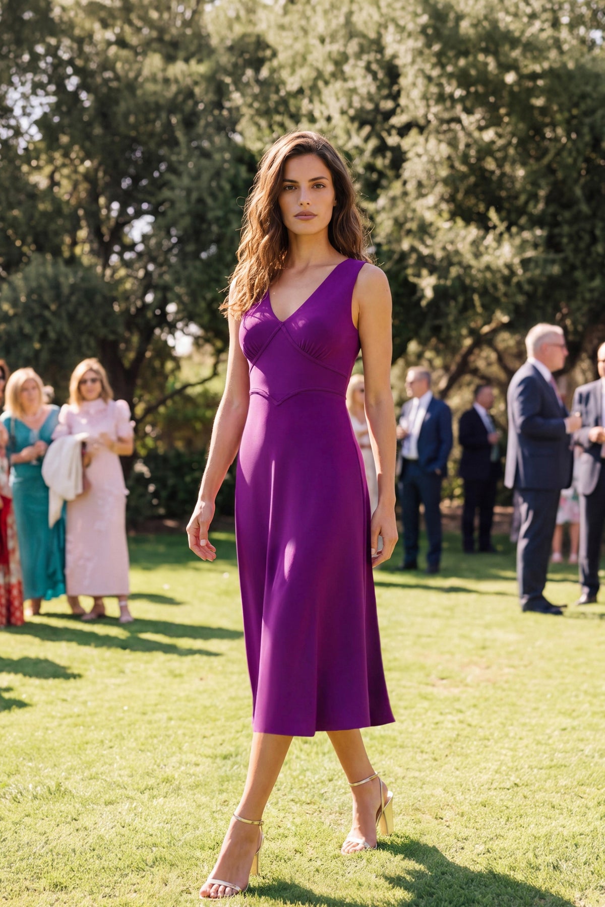 Teddy V-Neck Sleeveless Midi Dress - Plum