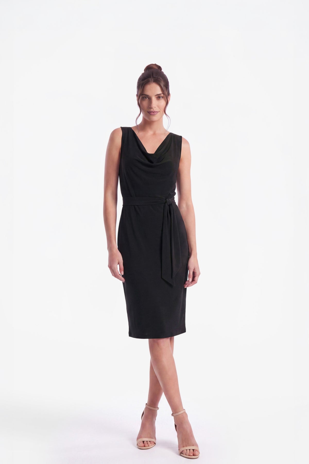 Alix Sleeveless Cowl Neck Belted Dress - Black