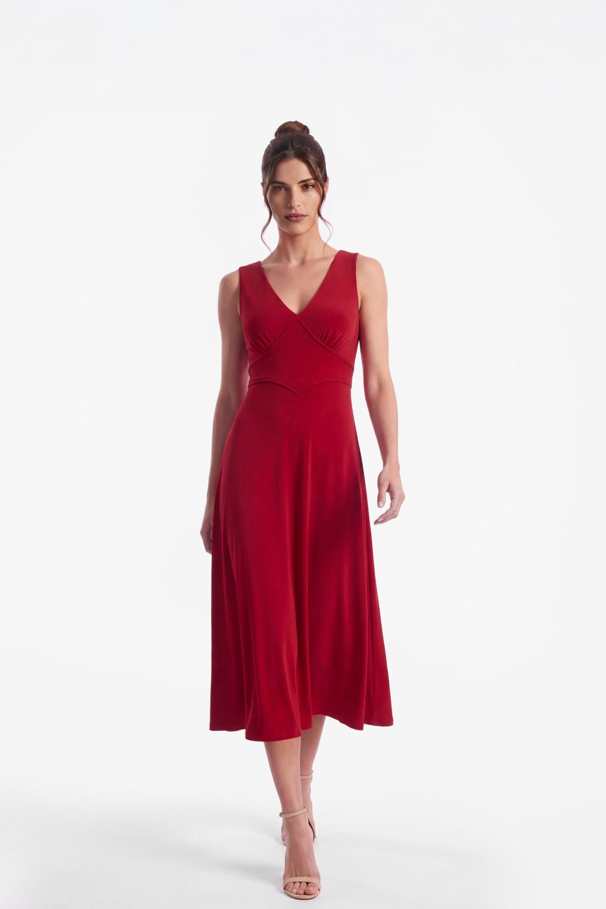 Teddy V-Neck Sleeveless Midi Dress - Red