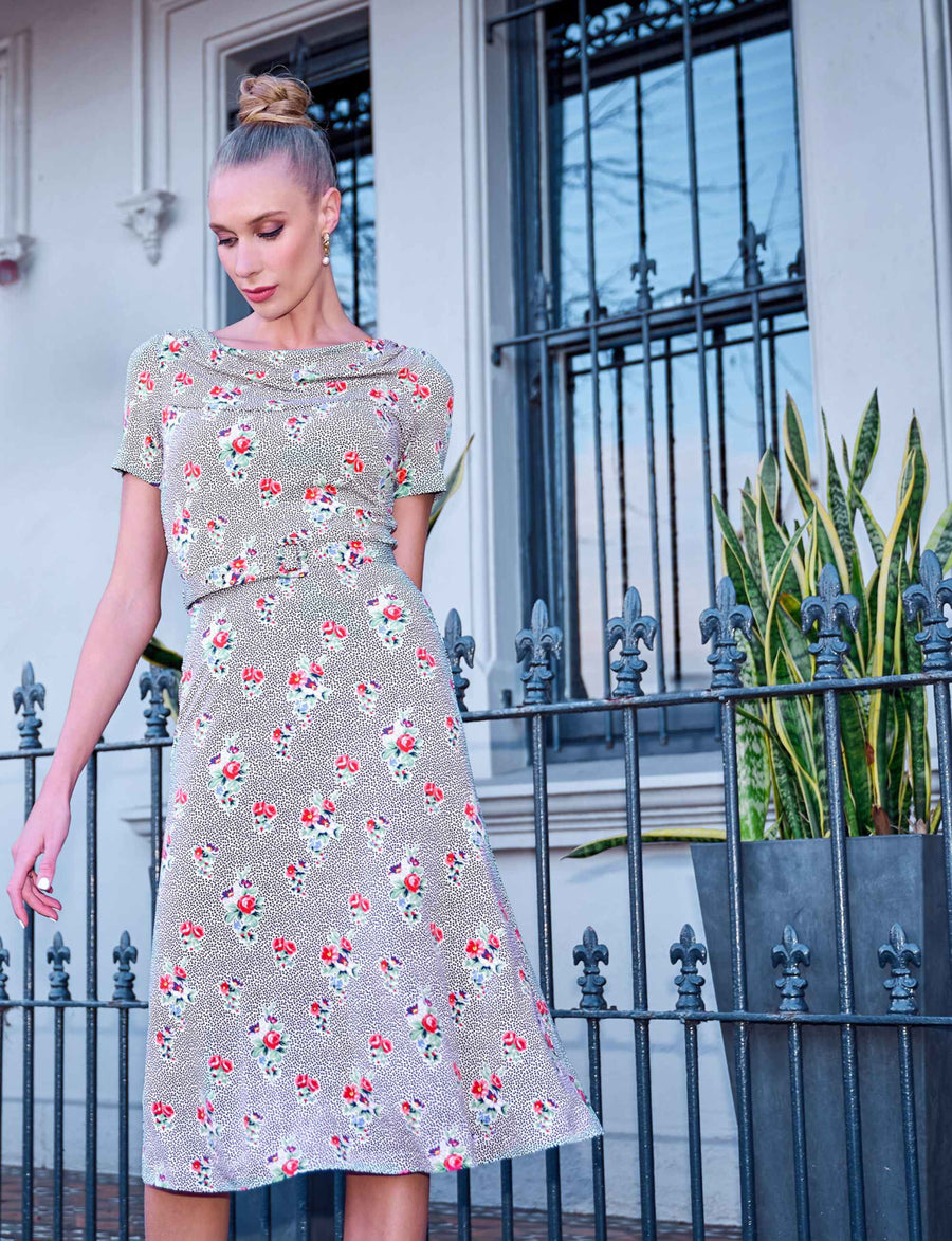 Matilde 'High Tea' Sheath Midi Dress With Belt