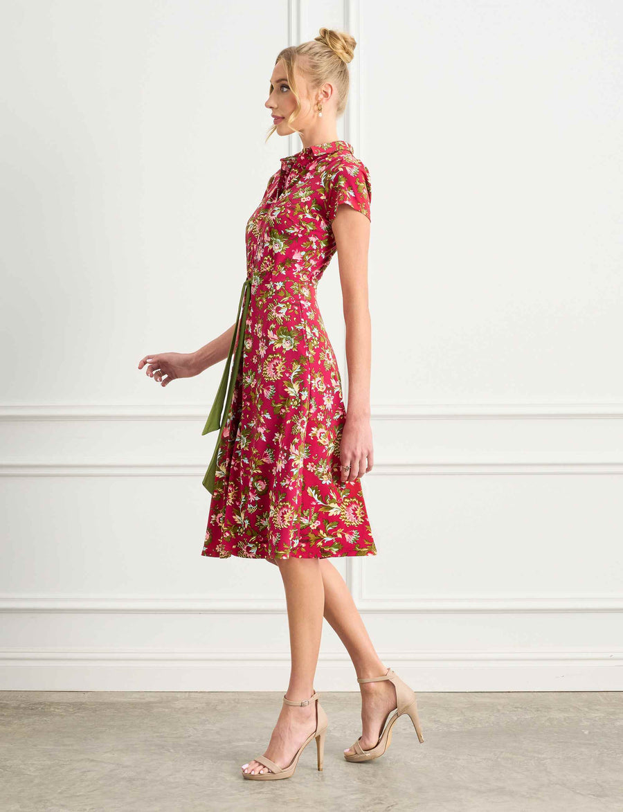 Brigitte 'Red Rococo' Shirtdress with Contrast Tie