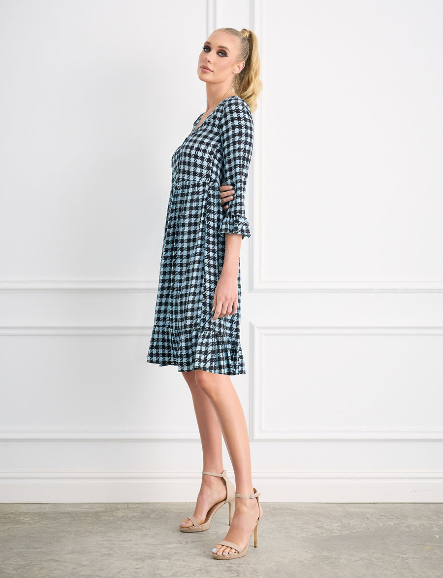 Demanie 'Checkerboard' Knee Length Frill Shift Dress