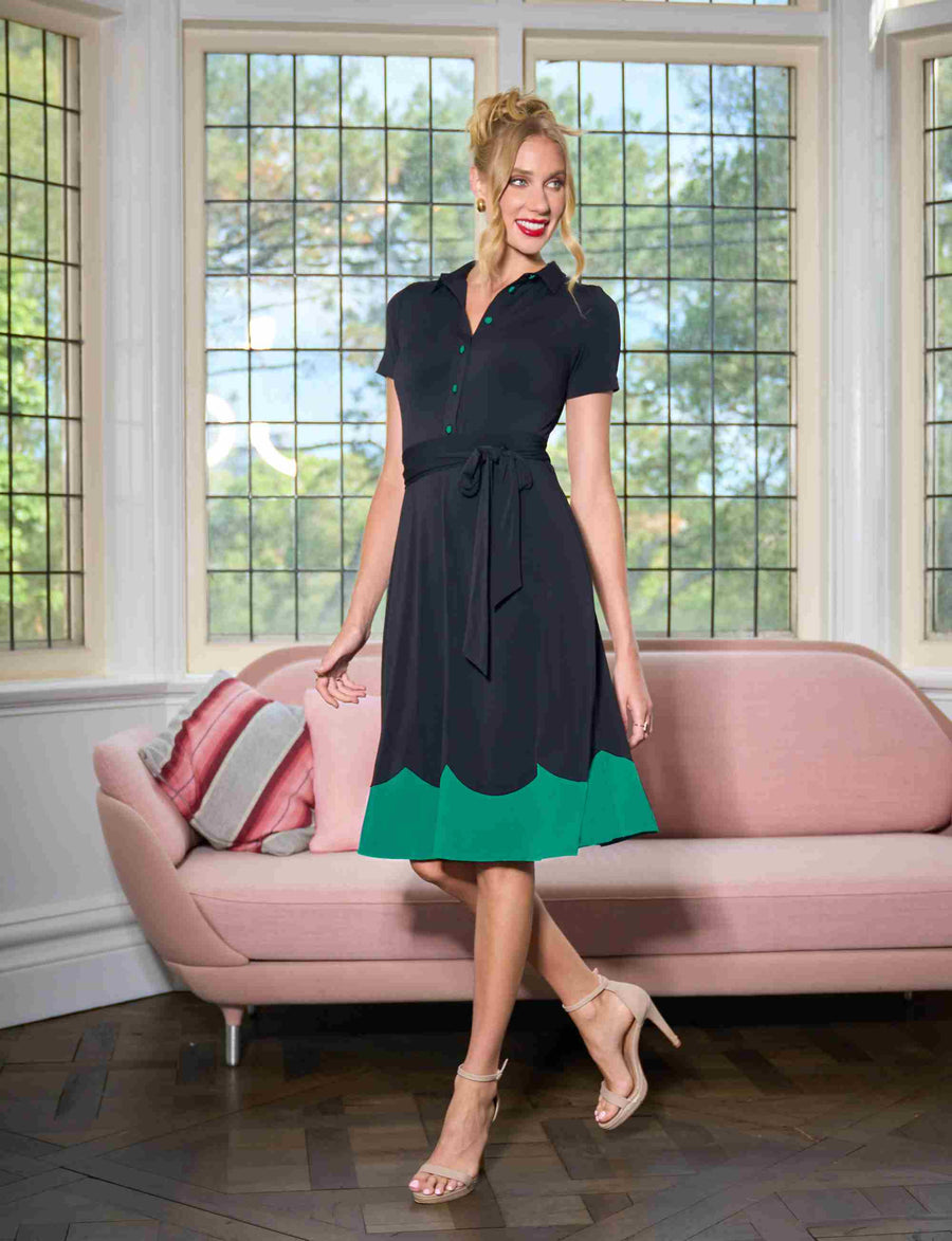 Susanna 'LBD'  Green Shirtmaker Knee Length Dress