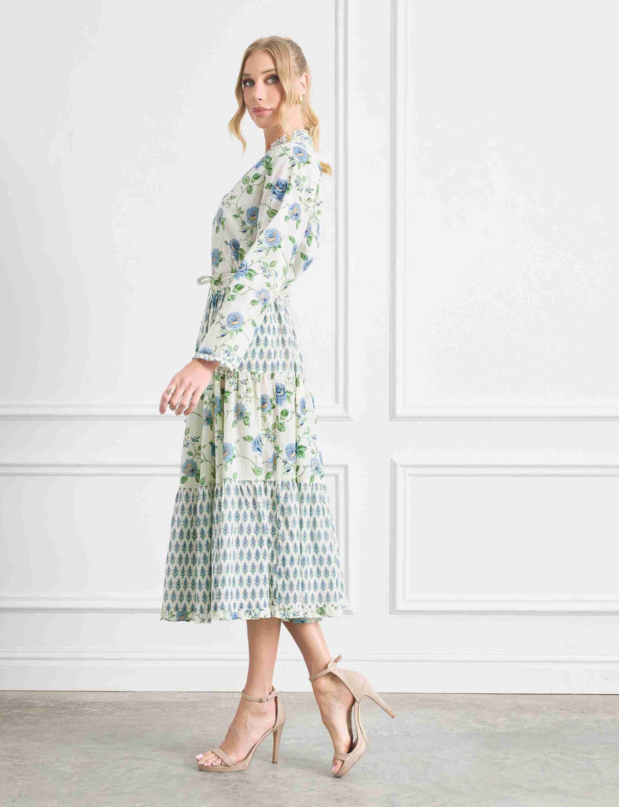 Athena 'Blue Rose' Midi Tiered Shirtdress