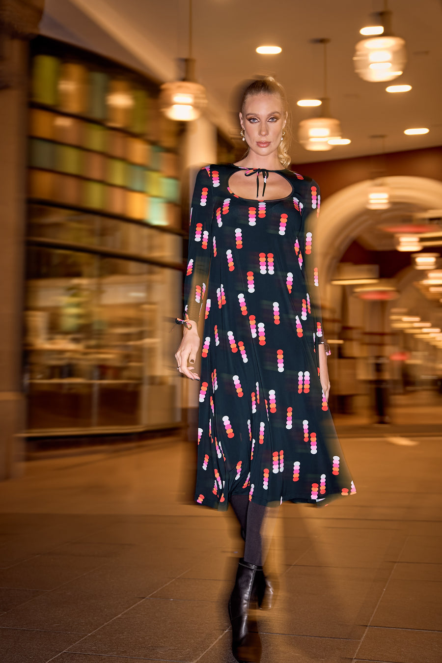 Frances 'City Lights' Feature Neckline A-Line Dress
