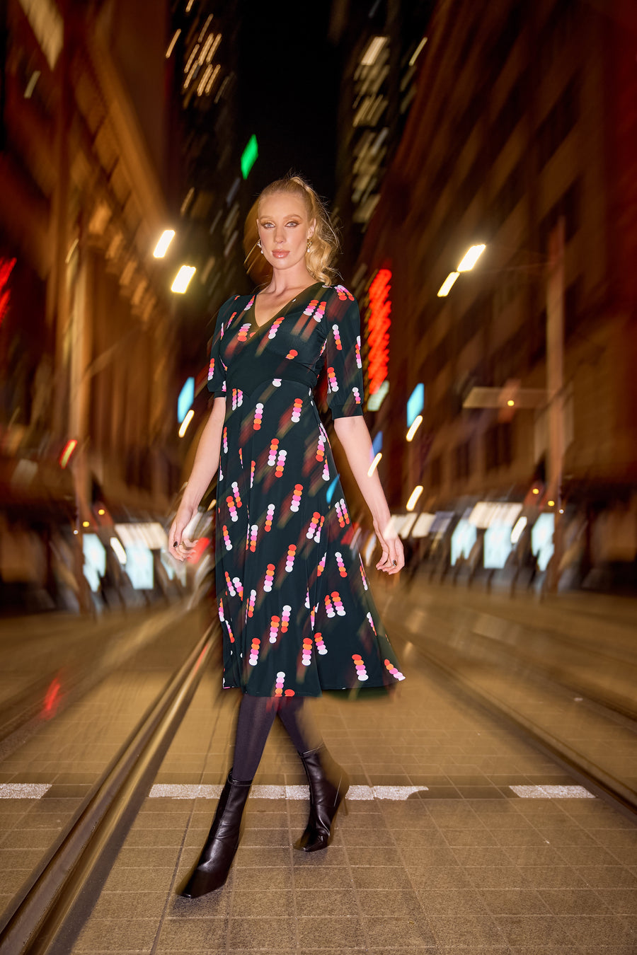 Pania 'City Lights' Empire Line Midi Dress