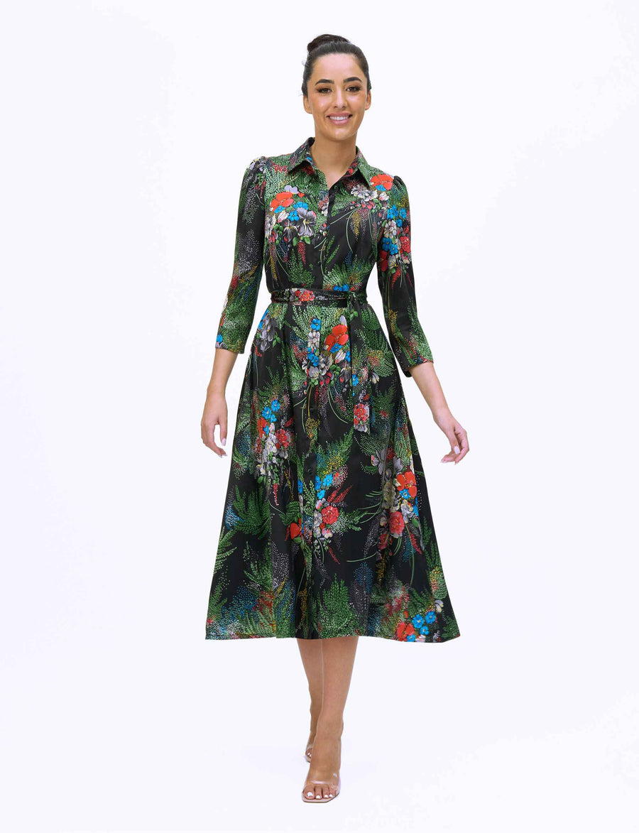 Megha 'Green Fountains' Limited Edition 100% Silk Shirtdress