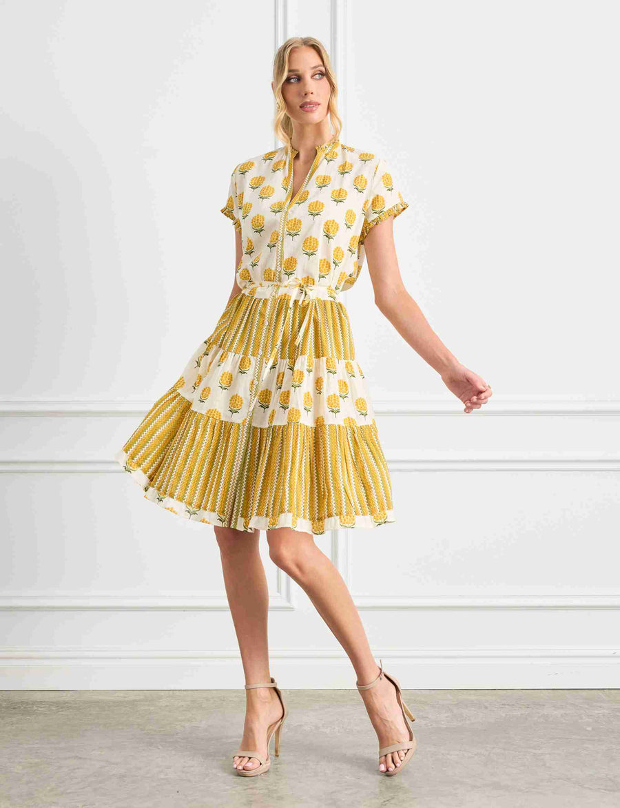 Simone 'Lemon' Tiered Shift Shirtdress