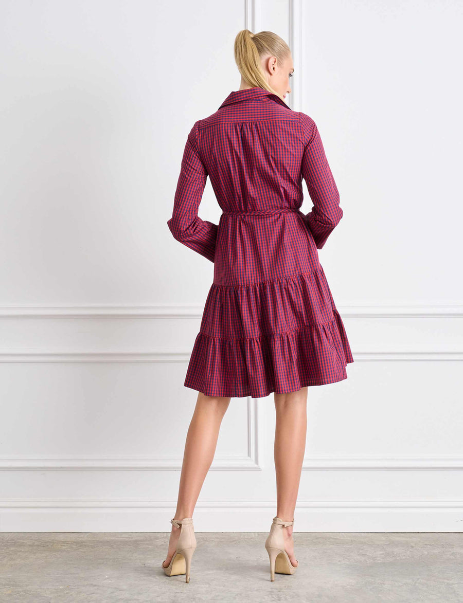 Emelia 'Red Navy Gingham' Shirtdress with Double Tiered Hem Frill