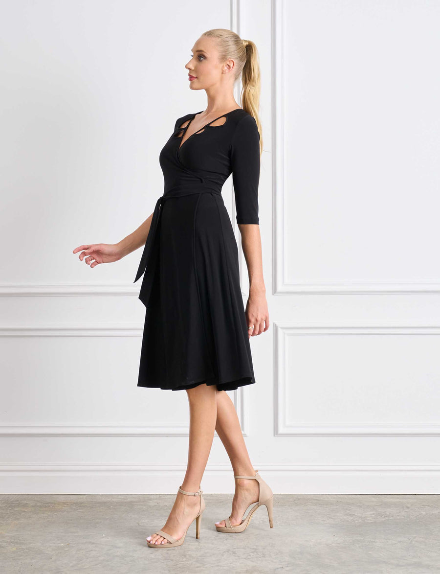 Mary True Wrap Knee Length Cutout Dress