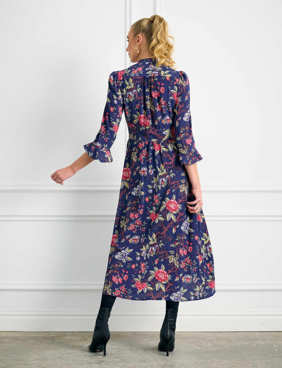 Grace 'Pomegranate' Shirt Front Midi Dress