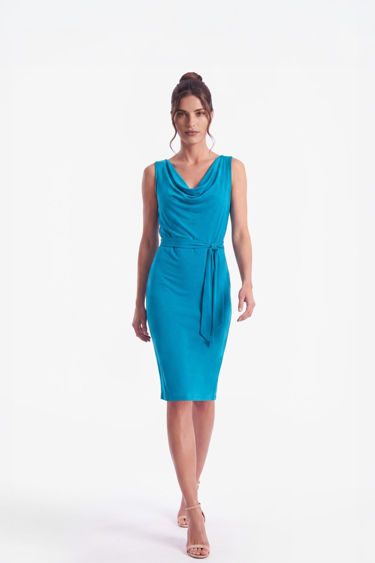 Alix Sleeveless Cowl Neck Belted Dress - Blue Jewel