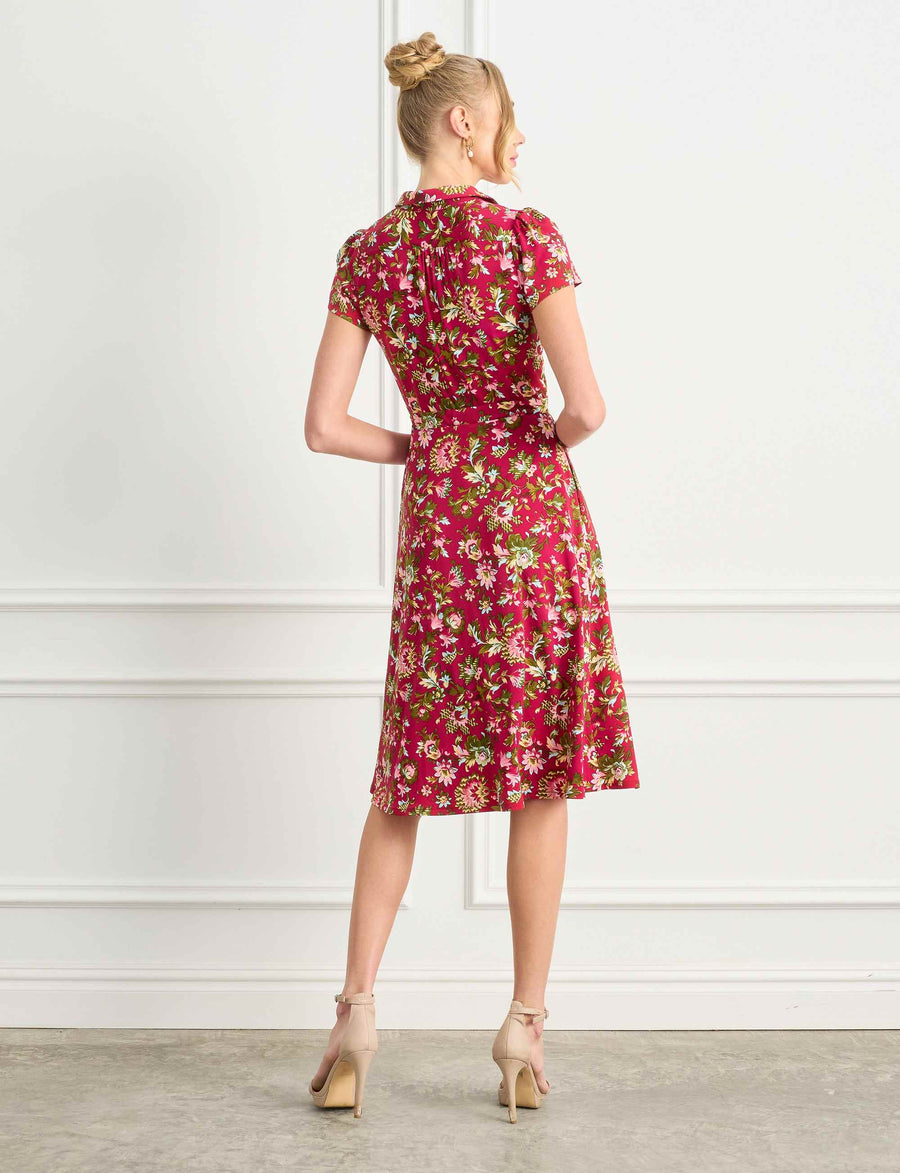 Brigitte 'Red Rococo' Shirtdress with Contrast Tie