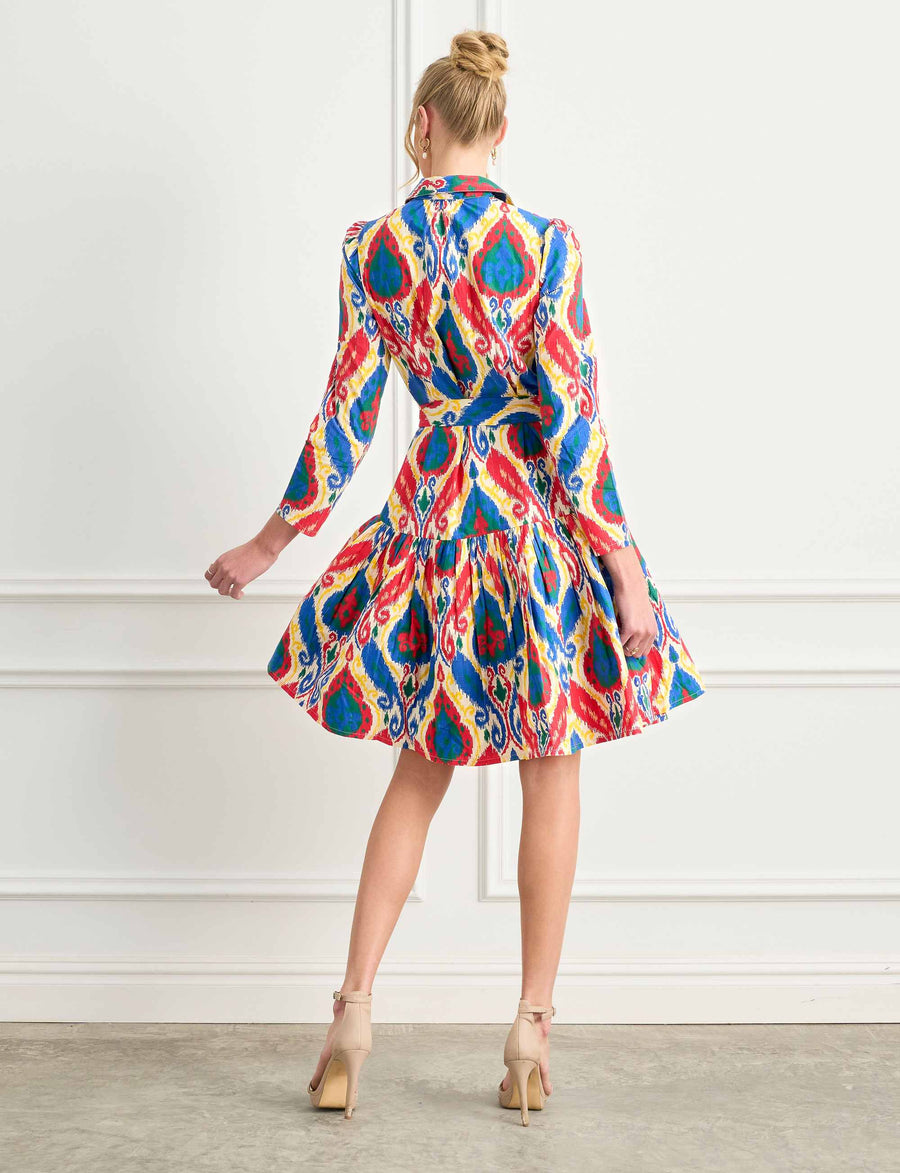 Bella 'Sunny Ikat' Frilled Knee Length Shirtdress