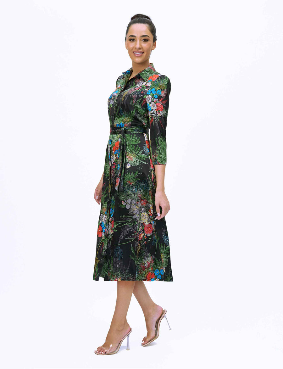 Megha 'Green Fountains' Limited Edition 100% Silk Shirtdress