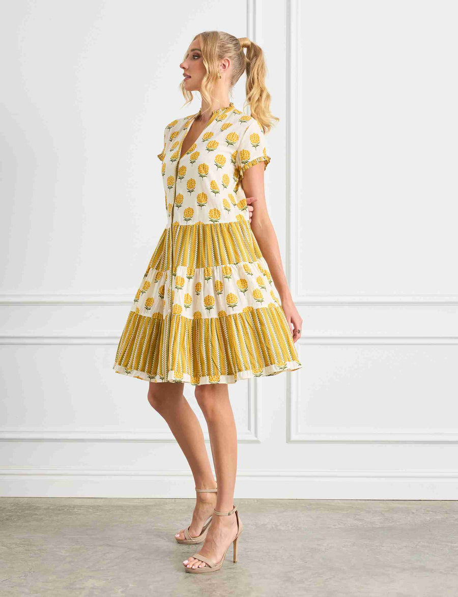 Simone 'Lemon' Tiered Shift Shirtdress