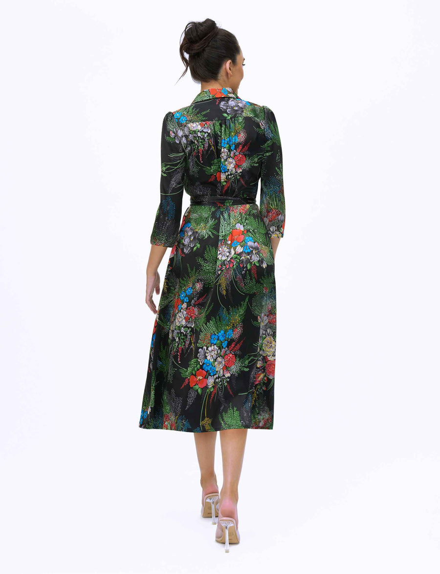Megha 'Green Fountains' Limited Edition 100% Silk Shirtdress