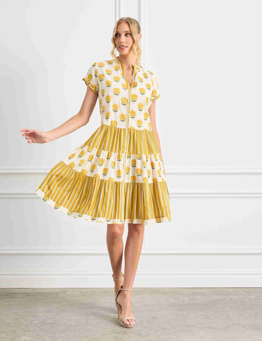 Simone 'Lemon' Tiered Shift Shirtdress