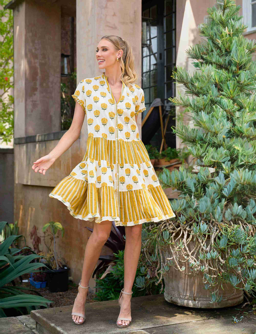Simone 'Lemon' Tiered Shift Shirtdress