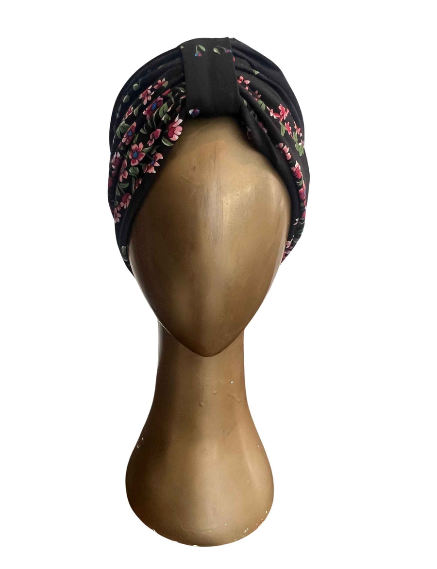 Printed Jersey Hair Turban  'Black Floral'