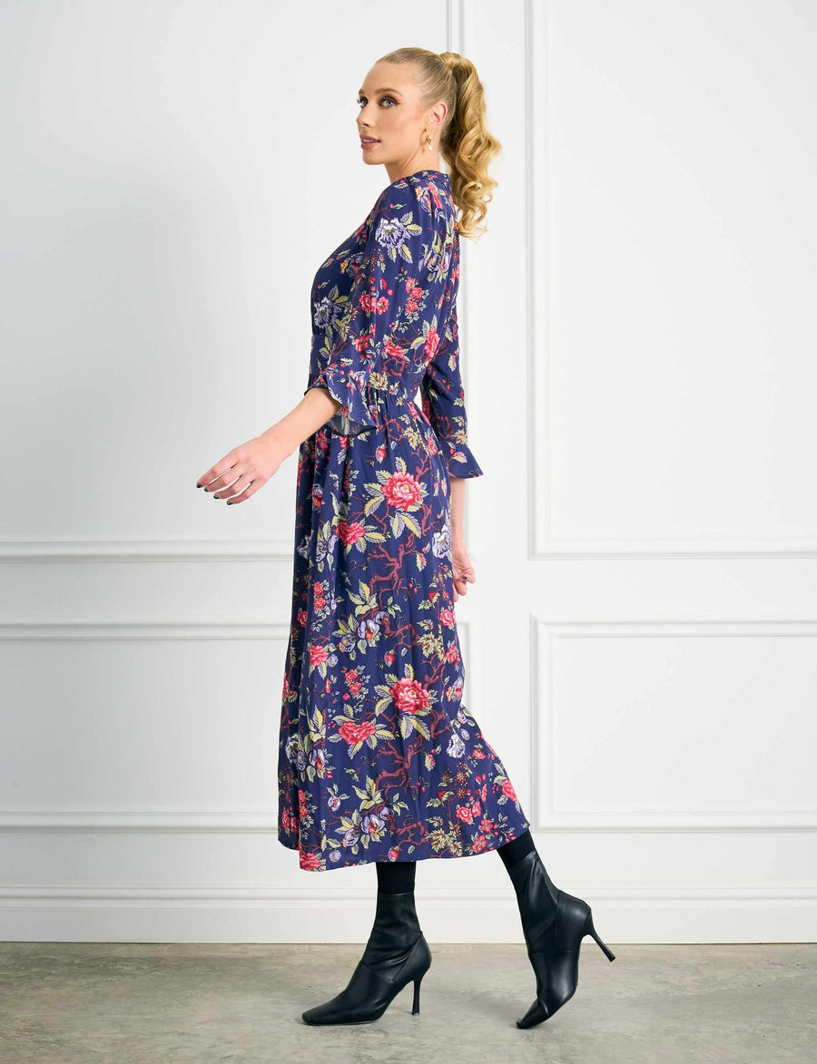 Grace 'Pomegranate' Shirt Front Midi Dress