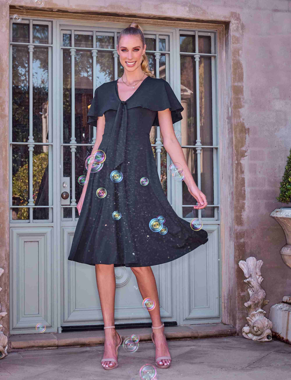 Enza 'LBD' Sailor Cape Black Cocktail Dress - FINAL SALE