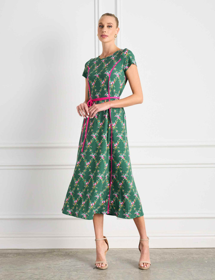 Luna 'Peony Trellis' Swing Sheath Midi Dress