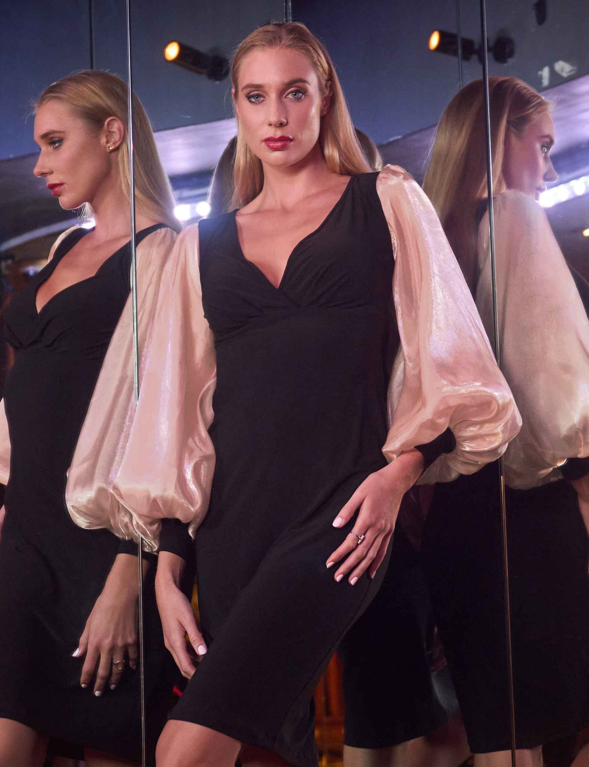 Conor 'Pink Shimmer' Balloon Sleeve Knee Length Dress - FINAL SALE 'LAST ONE'