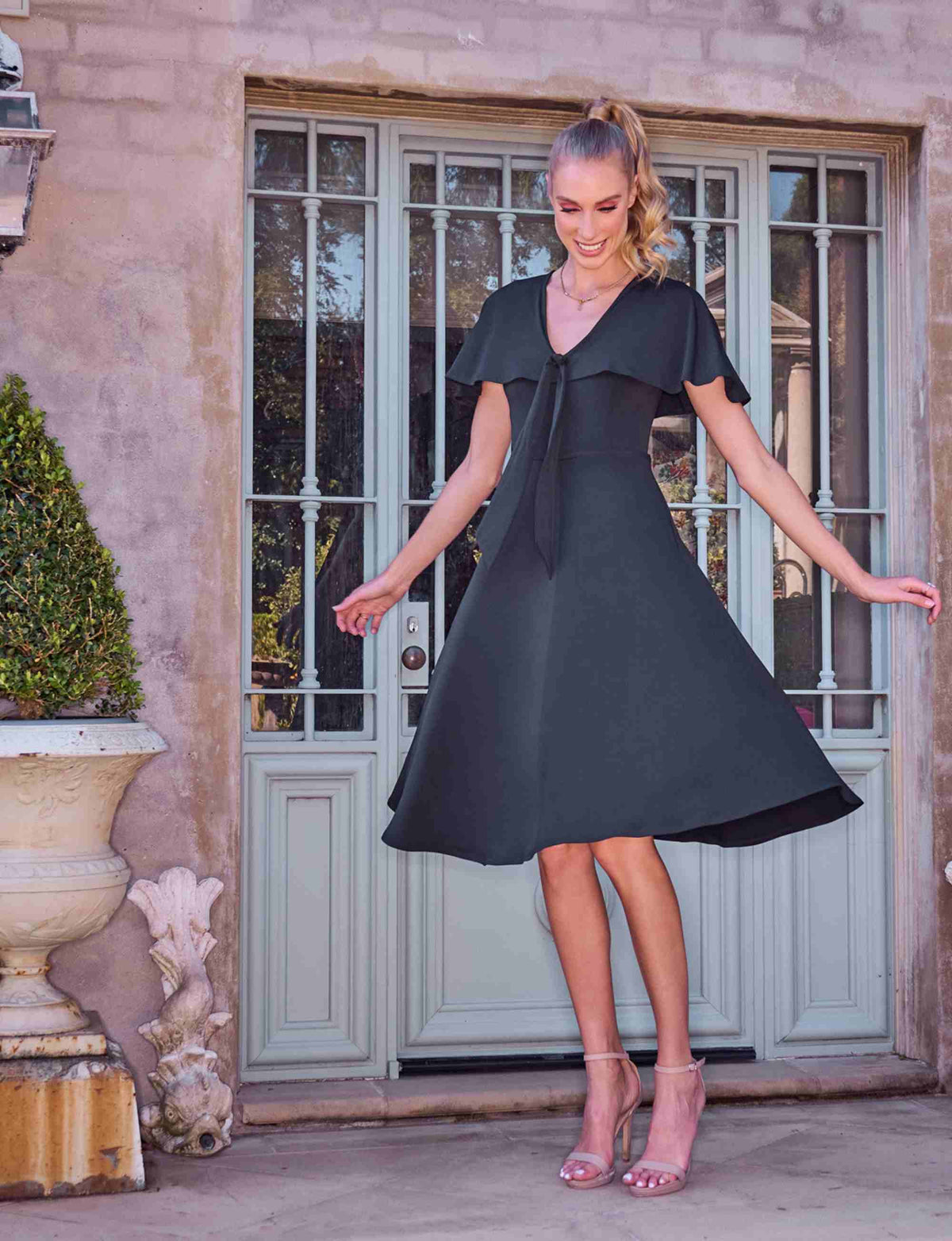 Enza 'LBD' Sailor Cape Black Cocktail Dress - FINAL SALE