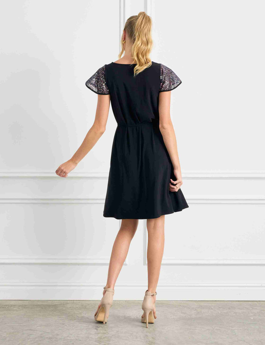 Amanda 'LBD' Premium Shift Dress with Sequin Sleeves