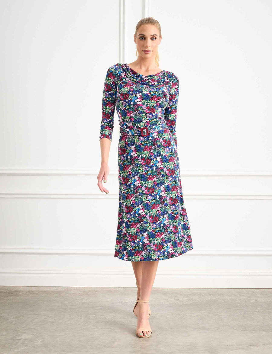 Petunia 'A Floral Romance' Sheath Midi Dress With Belt