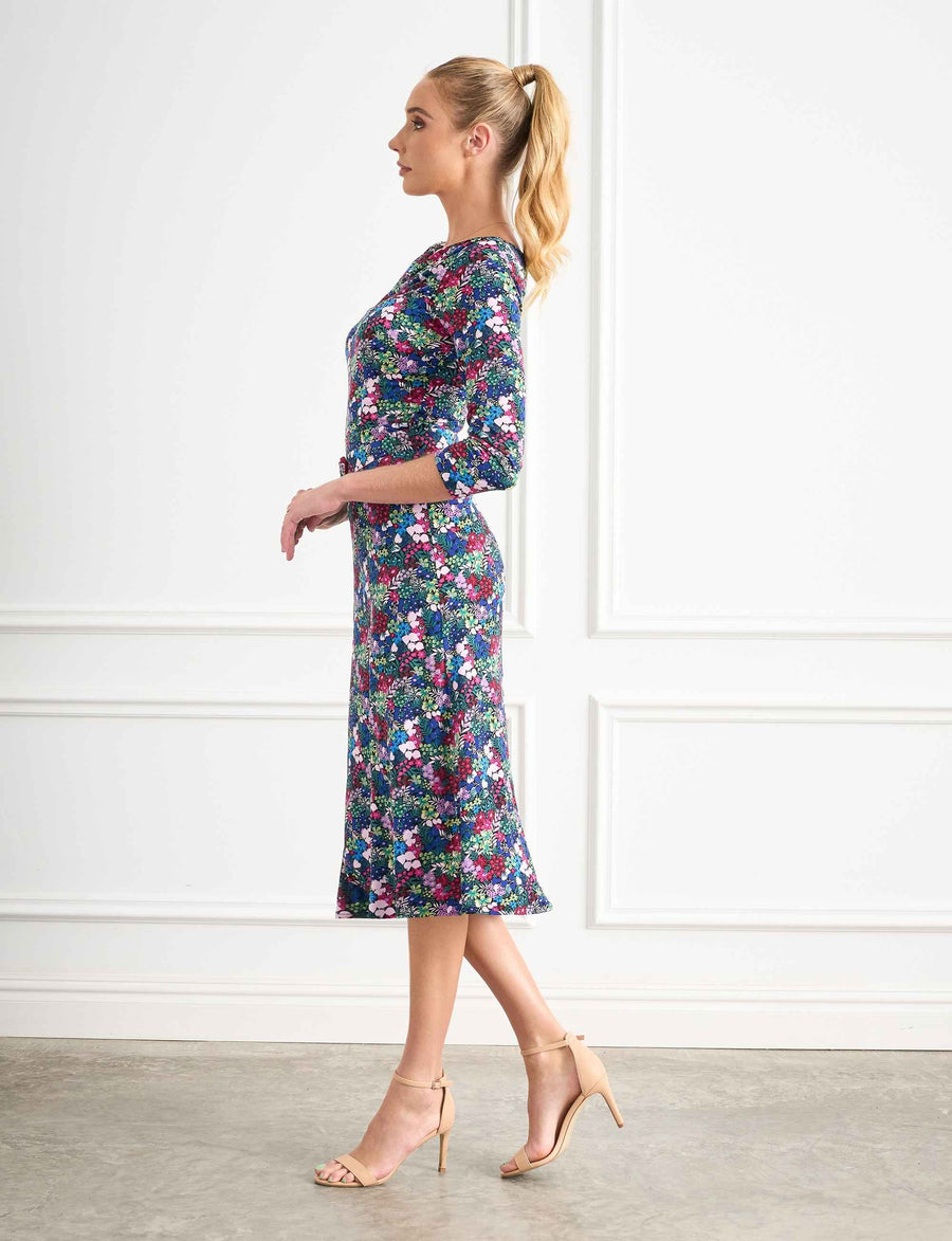 Petunia 'A Floral Romance' Sheath Midi Dress With Belt