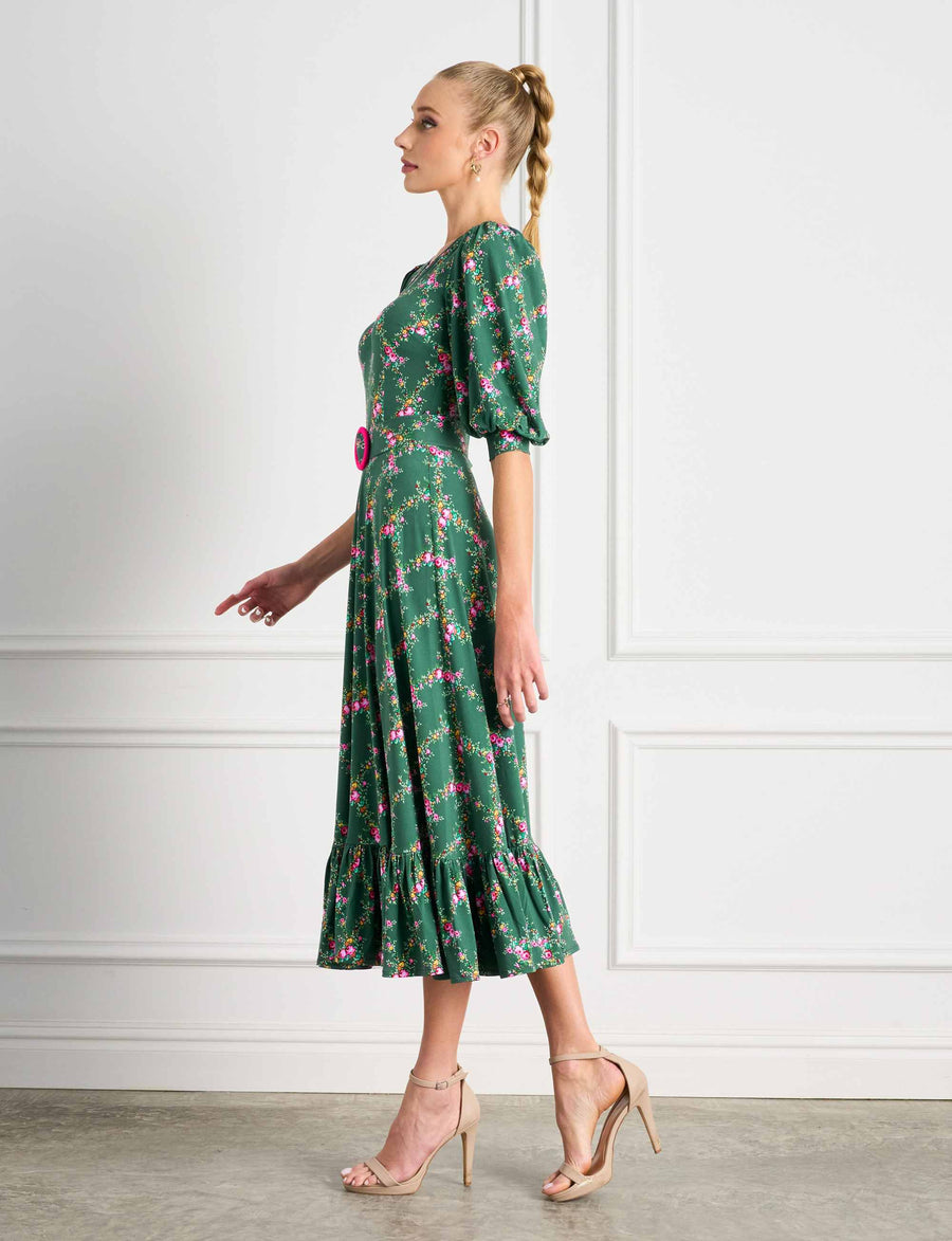 Abigail 'Peony Trellis' Fit and Flare Midi Dress
