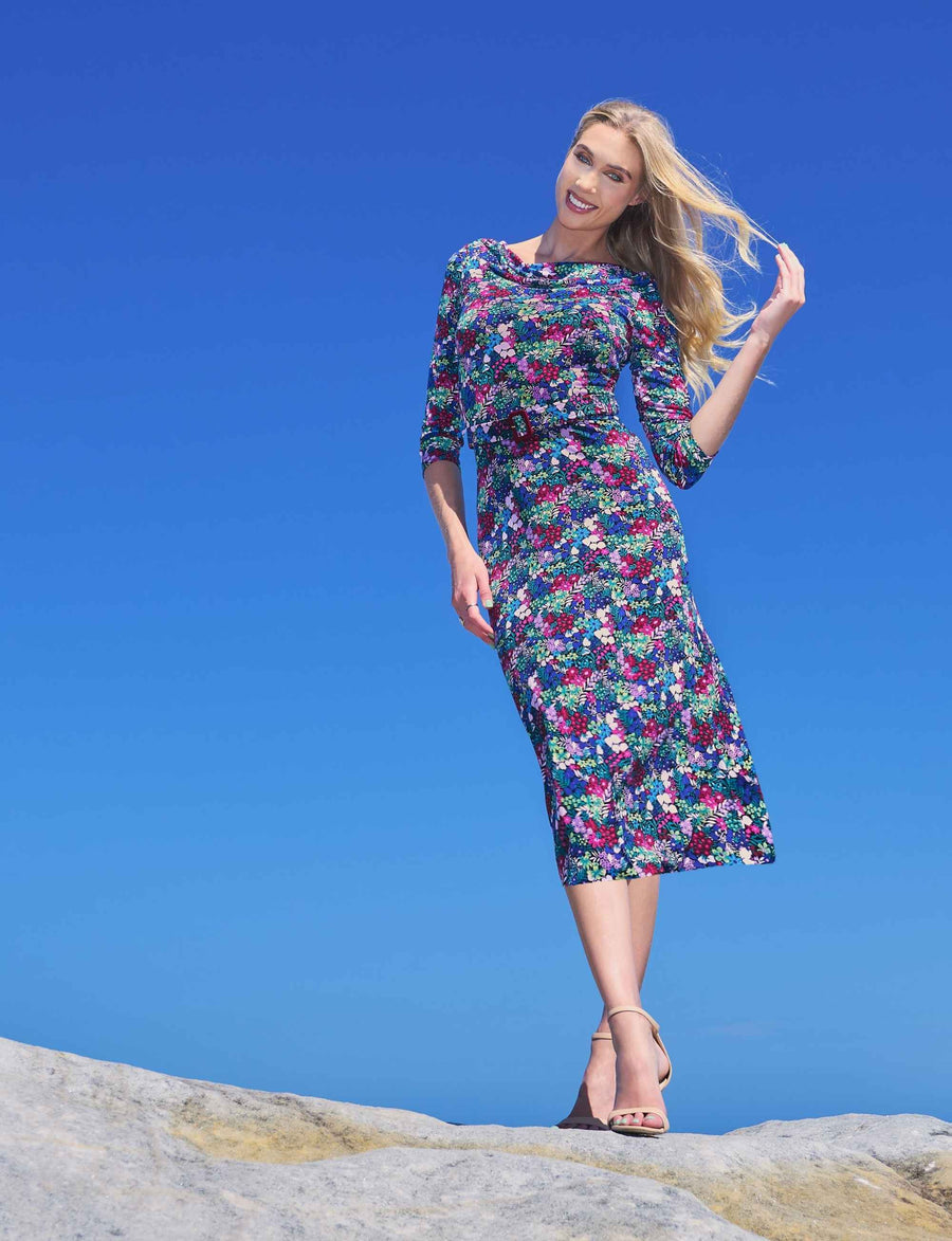 Petunia 'A Floral Romance' Sheath Midi Dress With Belt FINAL SALE