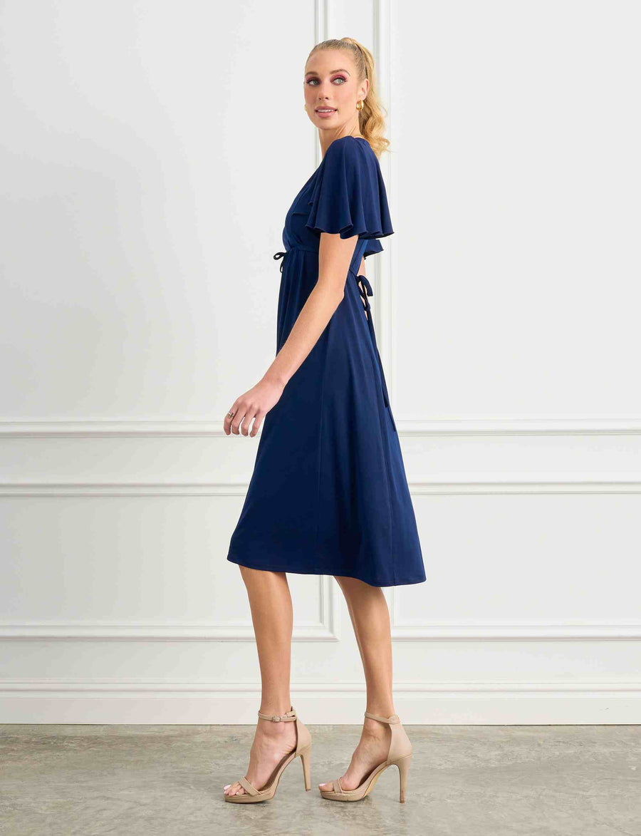 Teddi 'Navy' Empire Line Butterfly Sleeve Midi Dress