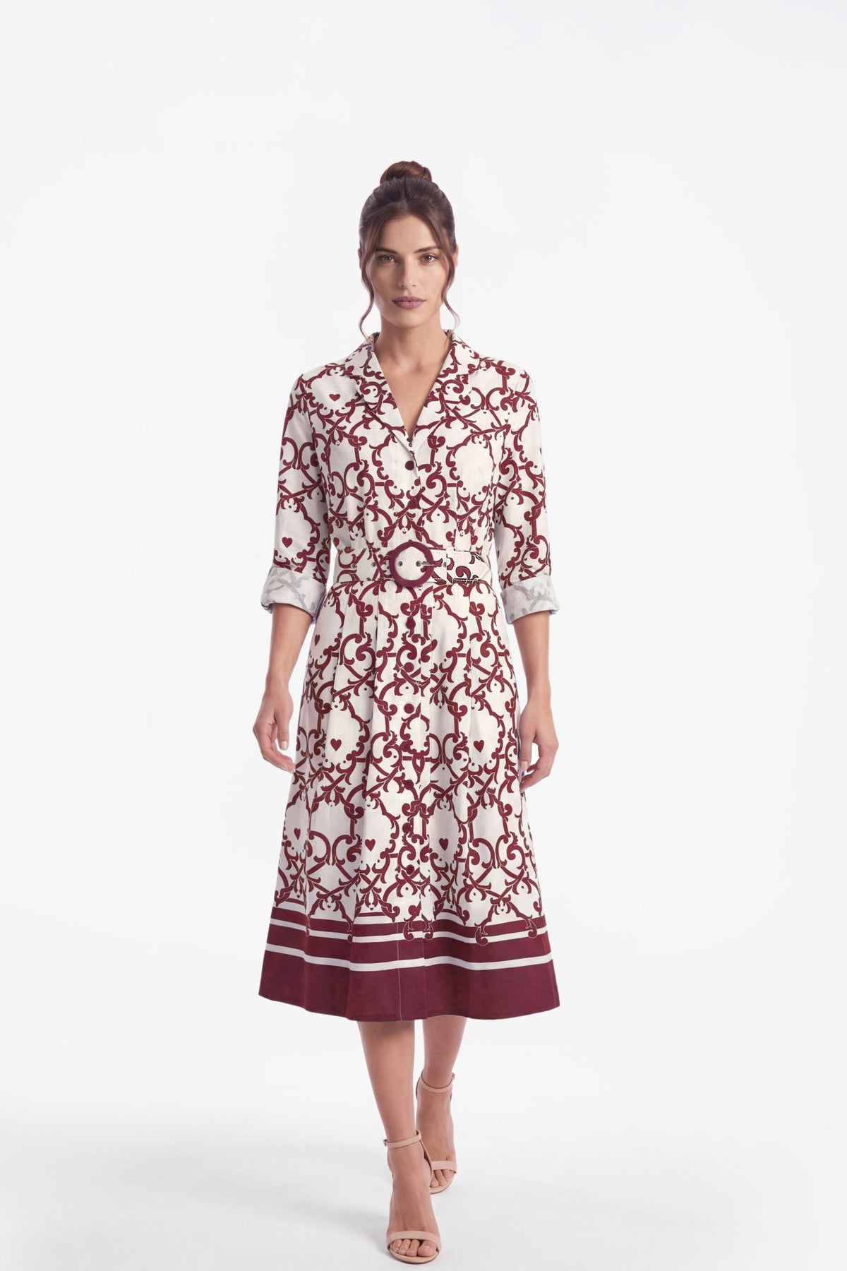 Azzurra Belted 3/4 Sleeve Shirt Dress - Burgundy 'Amalfi Affair'